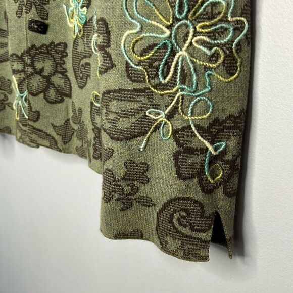 Sigrid Olsen Sport Green Floral Embroidered Cardigan Sweater Large - Picture 4 of 8